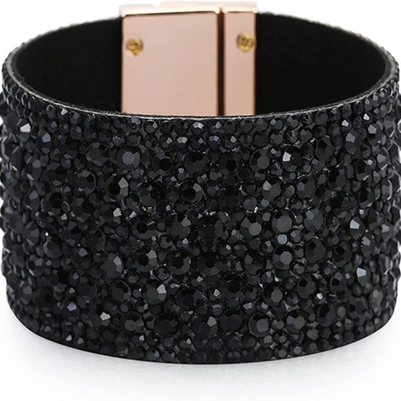 Women’s Rhinestone Bangle Bracelets Leather Wrap Jewelry Gift for Any Occasion - Picture 1 of 8